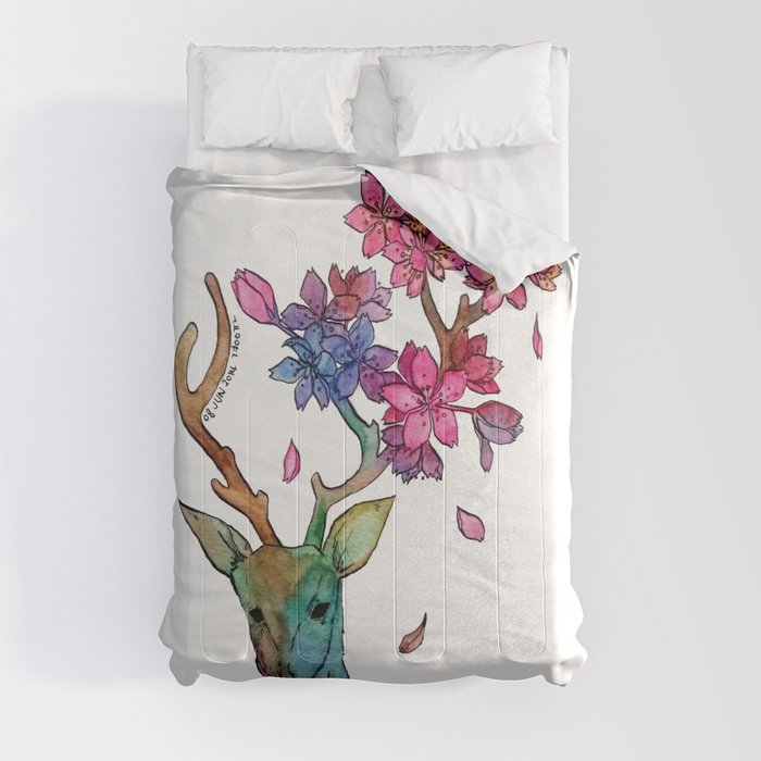 A deer with cherryblossom Comforter