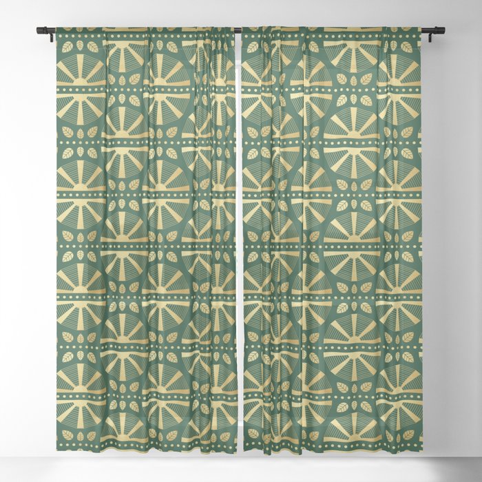 Emerald Green Art Deco Fan Sheer Curtain