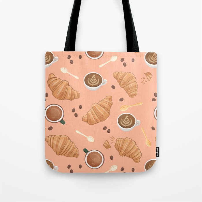 Croissant and Coffee Pattern Tote Bag