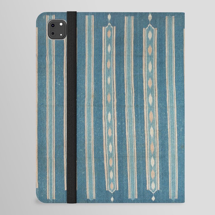 Antique Indigo Blue + Ivory Indian Dhurrie Kilim Carpet Vintage Rug iPad Folio Case