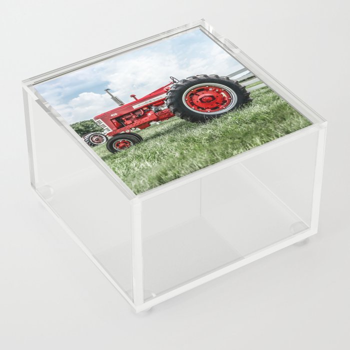 Vintage IH Farmall 450 Side View Red Tractor Acrylic Box