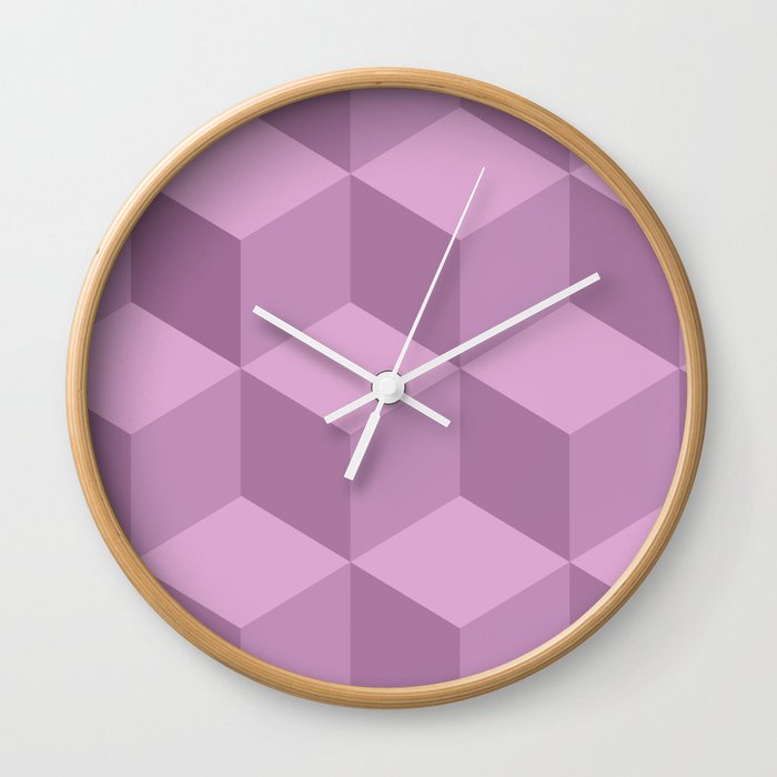 Purple cubes geometric pattern Wall Clock