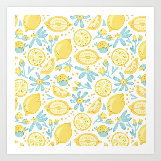 Lemon pattern White Art Print