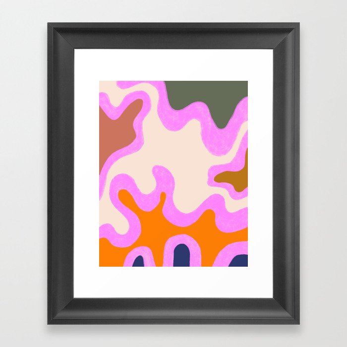 70s Colorful Retro Liquid Swirls Composition Framed Art Print