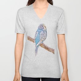 Cute blue budgie on mosaic background V Neck T Shirt