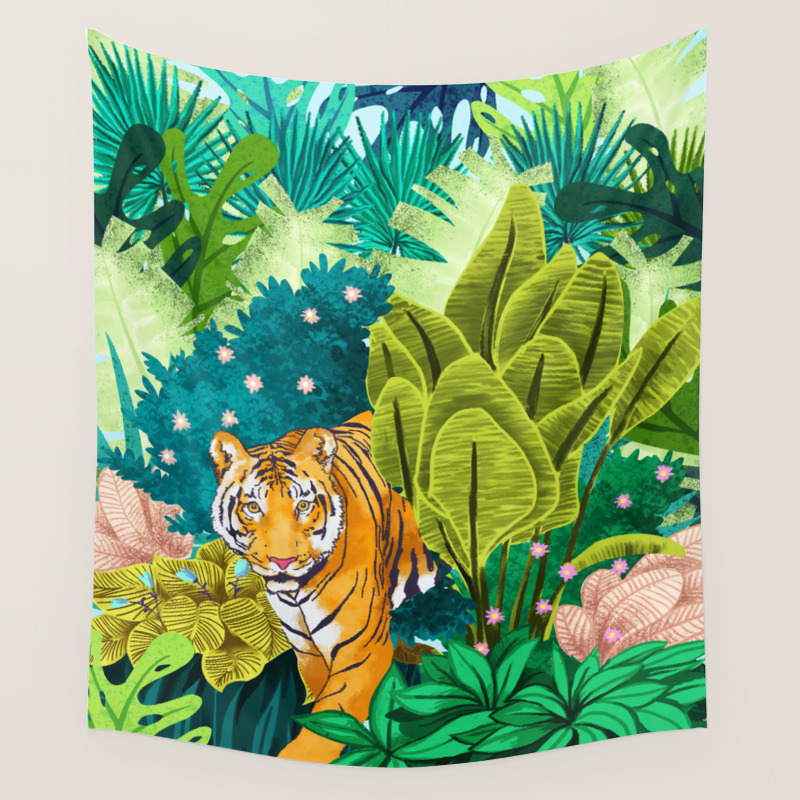 Jungle Tiger Painting Tropical Nature Palms Wildlife Animals Cats Illustration Wall Tapestry By 83oranges Society6