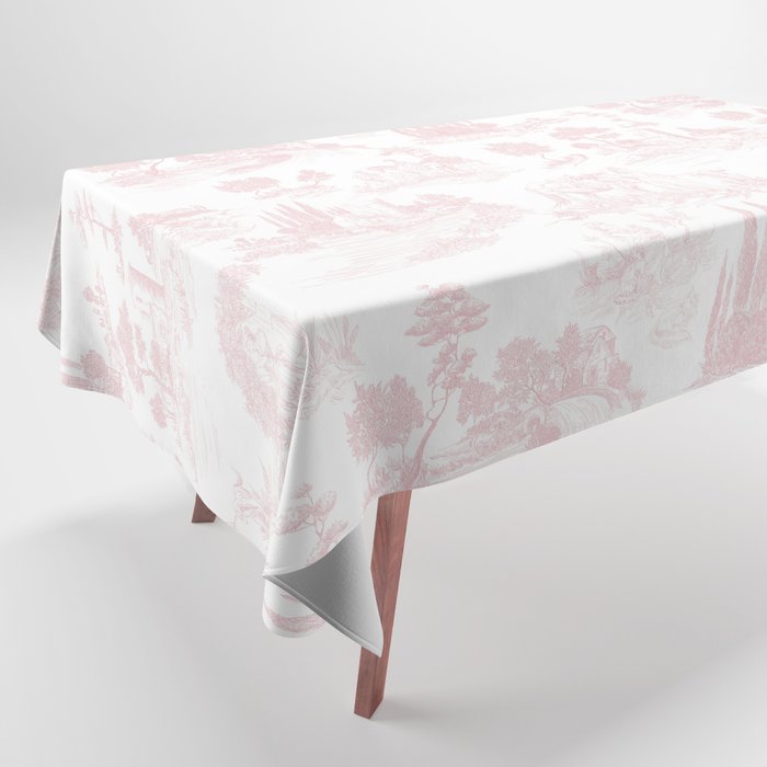 Toile de Jouy Vintage French Romantic Pastoral Baby Pink & White Tablecloth