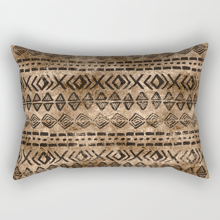 Ancient  Gold and Black Tribal Ethnic  Pattern Rectangular Pillow