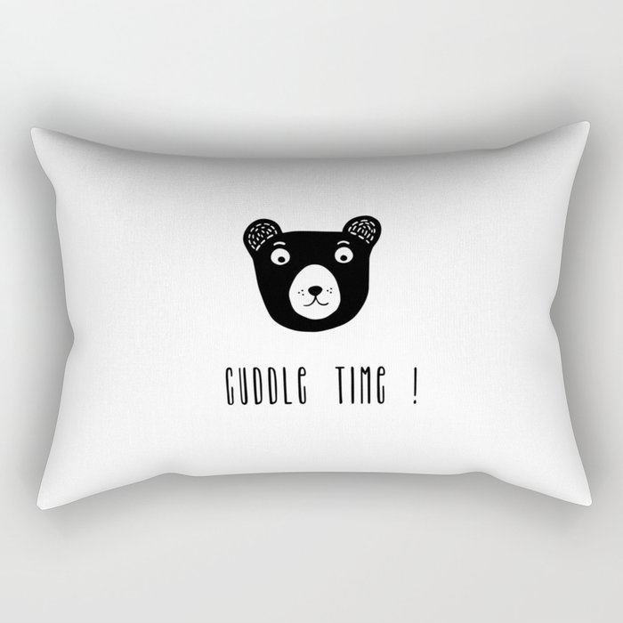 Cuddle time bear black and white illustration Rectangular Pillow