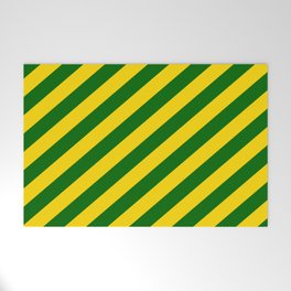 [ Thumbnail: Yellow & Dark Green Colored Lined Pattern Welcome Mat ]