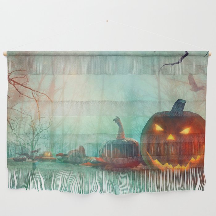 Halloween with Pumpkin and Dark Forest. Scary Halloween Design Wall Hanging