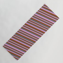 [ Thumbnail: Dim Gray, Plum & Brown Colored Stripes Pattern Yoga Mat ]