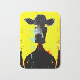 SALUT ! Bath Mat | Digital, Animal, Hi, Cow, Acrylic, Graphicdesign, Head, Yellow, Hands, Contemporaryartist 