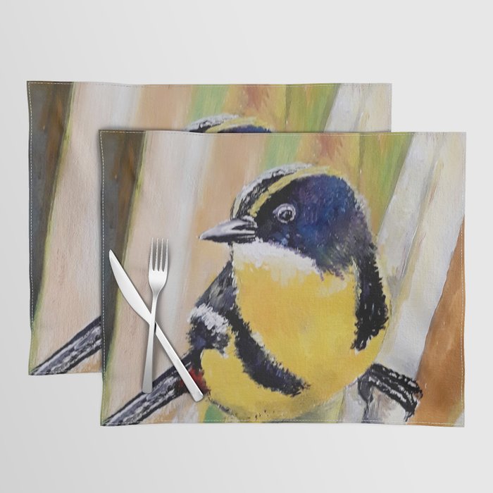 Great tit Yellow  Big Paridae bird in the summer grass Placemat