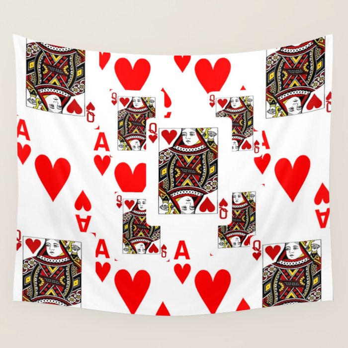 Red Queen Of Hearts Aces Playing Cards Artwork Wall Tapestry By Sharlesart