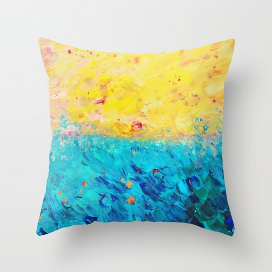 THE DIVIDE - Stunning Bold Colors, Ocean Waves Sun, Modern Beach Chic Theme Abstract Painting Throw Pillow