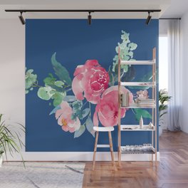 Blue and Pink Peony Watercolor Wall Mural