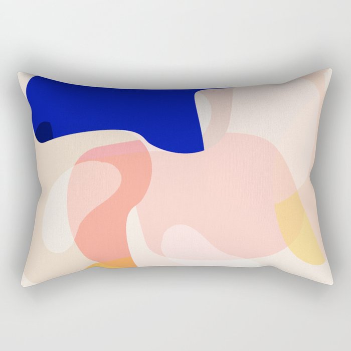 Modern Abstract Peach Pink Navy Blue Yellow Pattern Rectangular Pillow
