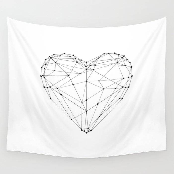 Love Heart Geometric Polygon Drawing Vector Illustration Valentines Day Gift for Girlfriend Wall Tapestry