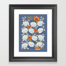 2023 Calendar Rooster and his hens Framed Art Print