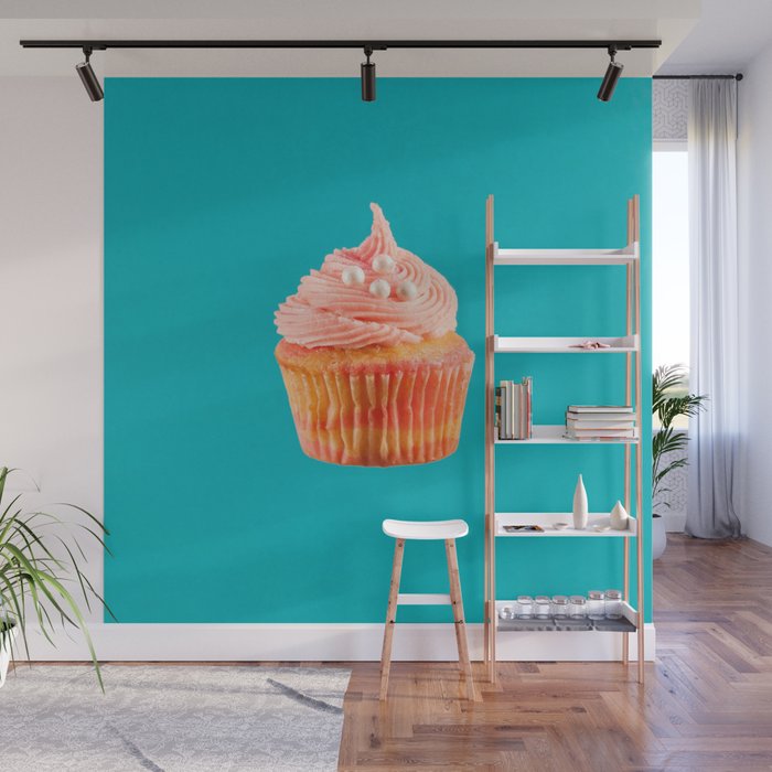 Cupcake Love | Pink & Pearls on Aqua Wall Mural