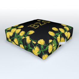 ΒΣΦ with a Long Stem Yellow Rose on Black (BSP) Outdoor Floor Cushion