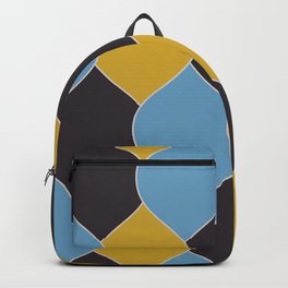 Colorful Retro Mid Century Modern Geometric shapes pattern - Black, Yellow, and Blue Backpack | Cool, Colorful, Bestselling, Decorative, Leaves, Graphicdesign, Midcentury, Leaf, Printandpattern, Seamless 