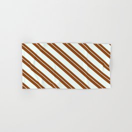 [ Thumbnail: Brown and Mint Cream Colored Lines Pattern Hand & Bath Towel ]