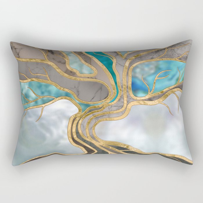 Taupe and teal Marble Tree of life Rectangular Pillow