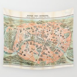 Nouveau Paris Monumental 1878 Vintage Pictorial Map Wall Tapestry