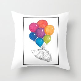 Soar - Rainbow Balloon Hedgehog Throw Pillow