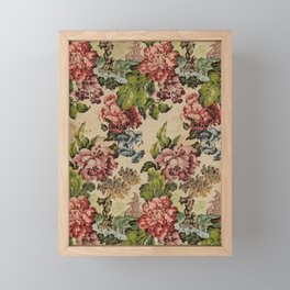Vintage French Peony Floral Textile, 1700s Framed Mini Art Print