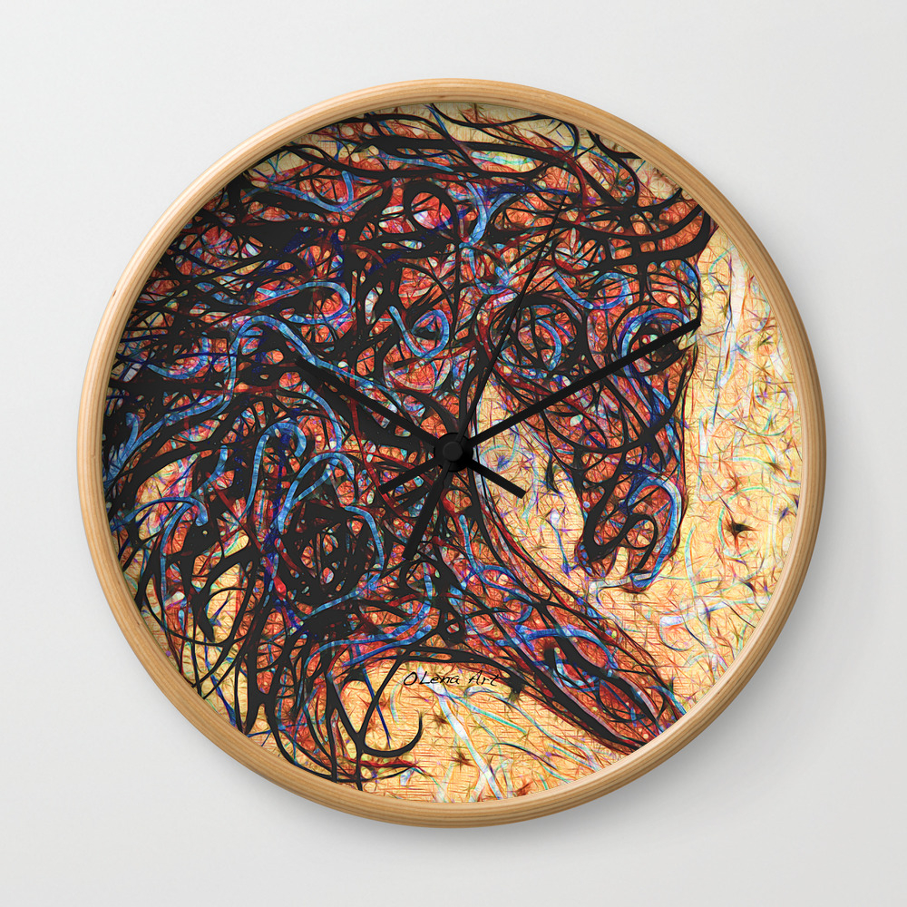 Abstract Horse Digital Ink Pollock Style Wall Clock By Olenaart