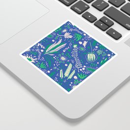 Green and Blue Floral Pattern / Dark Background Sticker