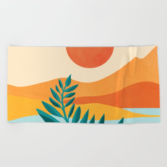 Mountain Sunset Colorful Landscape Illustration Beach Towel