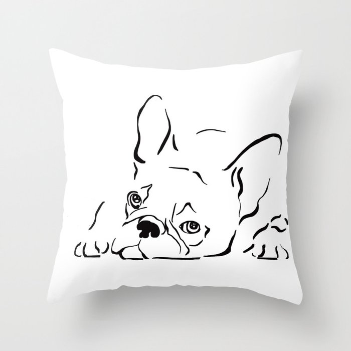 French Bulldog line art drawing Throw Pillow