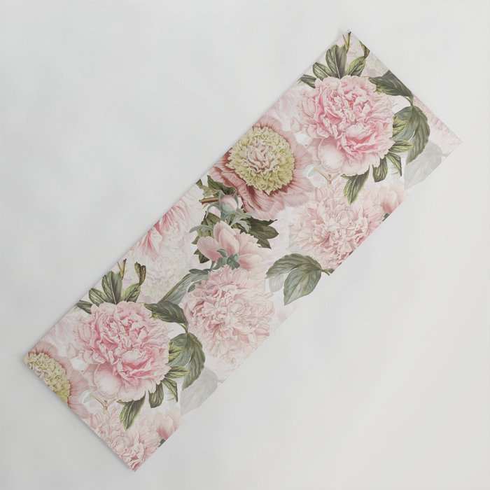 Vintage & Shabby Chic - Antique Pink Peony Flowers Garden Yoga Mat by ...