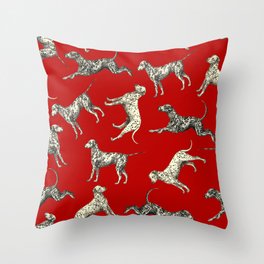 Dalmatian Dogs & Dark Red Throw Pillow