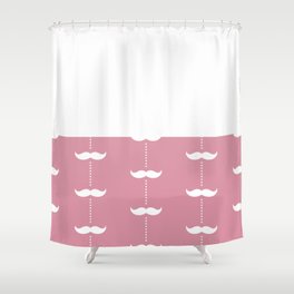 White Mustache on Blush Pink and White Horizontal Split Shower Curtain