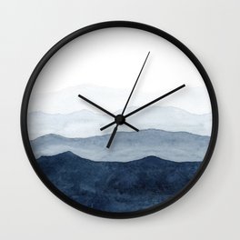 Indigo Abstract Watercolor Mountains Wall Clock