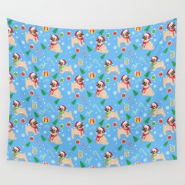 pug christmas pattern Wall Tapestry