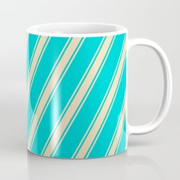 [ Thumbnail: Dark Turquoise and Tan Colored Lines Pattern Coffee Mug ]