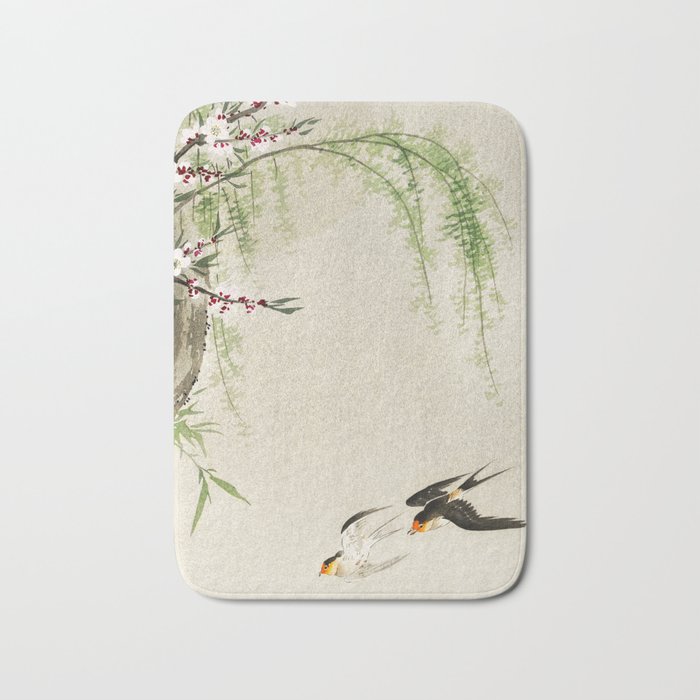 Swallows mid flight - Vintage Japanese Woodblock Print Art Bath Mat