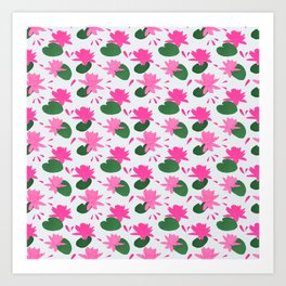 Pink Water Lilies Pattern Art Print