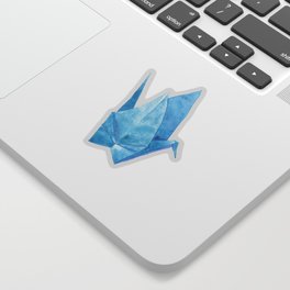 Blue Origami Paper Crane (watercolour) Sticker