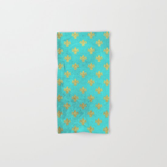 Queenlike on aqua I Gold Heraldry elements on turquoise background Hand & Bath Towel