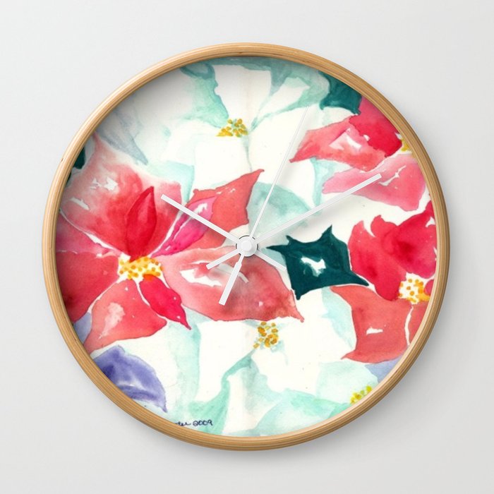 Poinsettia Cheer Wall Clock