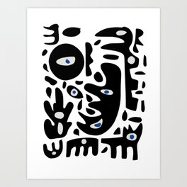 Minimal African Art Black and White Pattern Abstract  Art Print