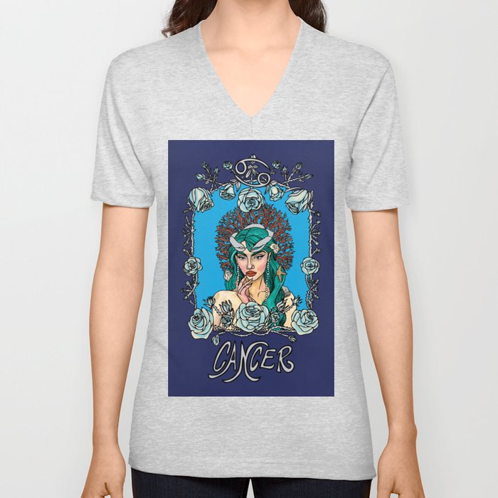 Cancer: Art Nouveau Zodiac V Neck T Shirt