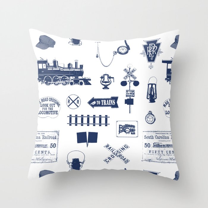 Railroad Symbols // Navy Blue Throw Pillow